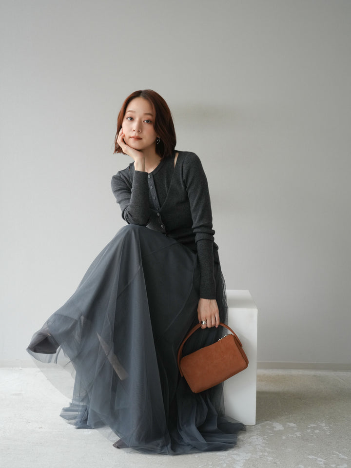 [予約]レイヤードデザインニットカーディガン/チャコール