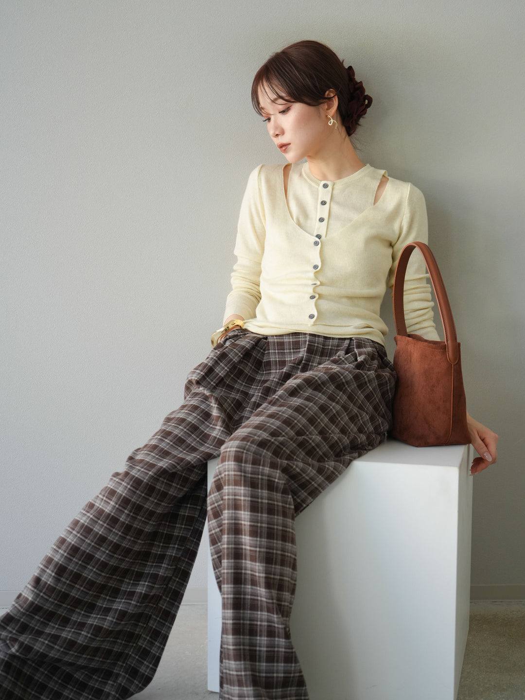 [予約]レイヤードデザインニットカーディガン/アイボリー