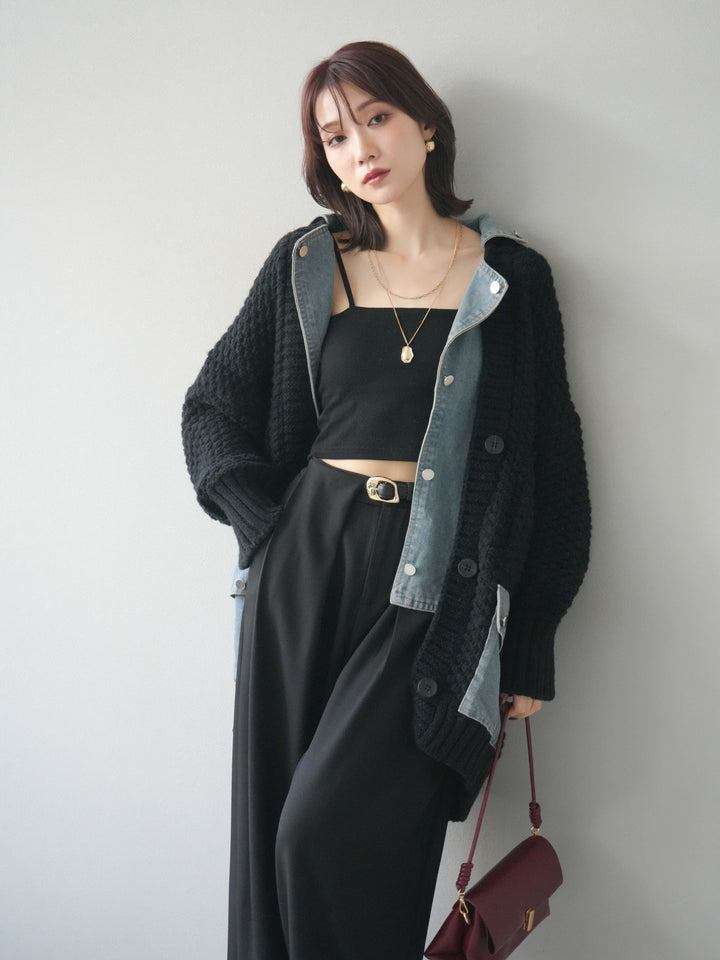 [SET]デニム襟レイヤードニットジャケット+デニム襟レイヤードニットジャケット(2set)