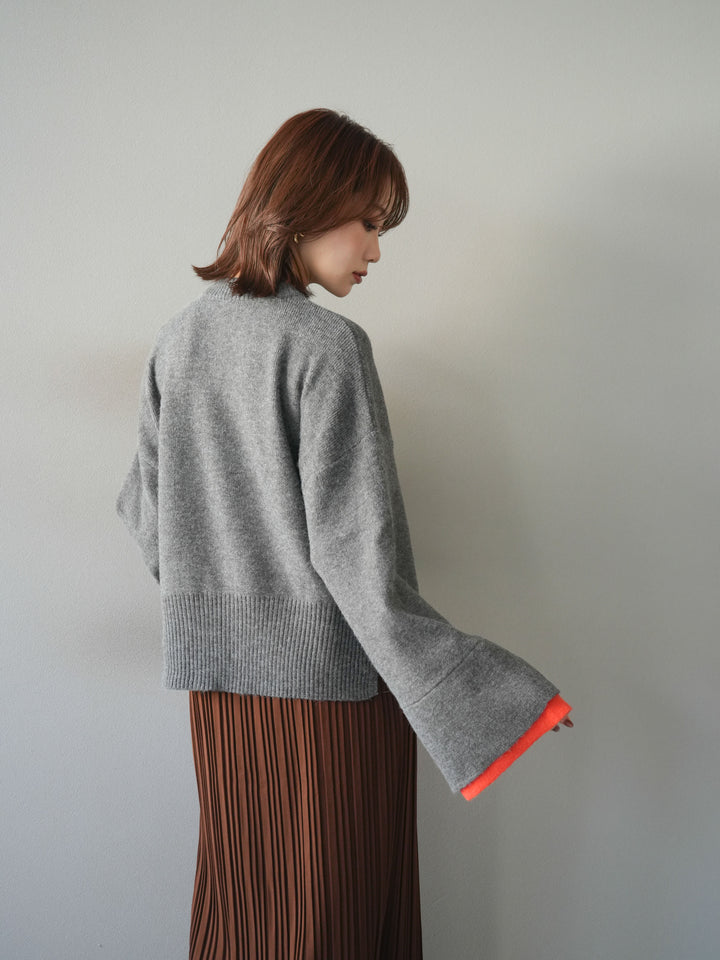 [SET]袖レイヤード配色ニットプルオーバー+プリーツIラインスカート(2set)