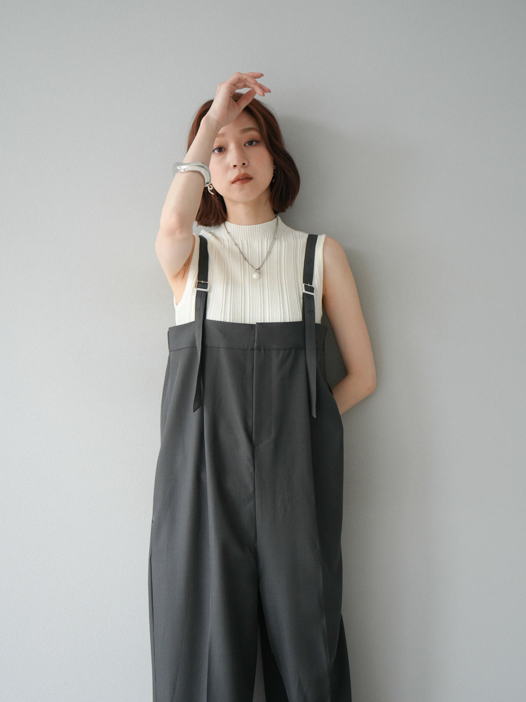 [予約]スリーブレスランダムリブニットトップス/アイボリー