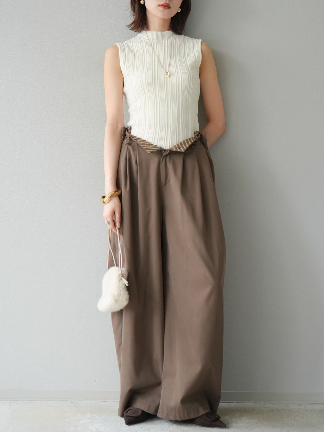 [予約]スリーブレスランダムリブニットトップス/アイボリー