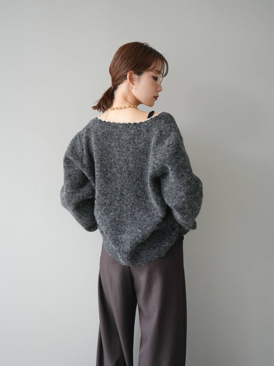 [予約]アンティークフラワージャガードニットカーディガン/charcoal