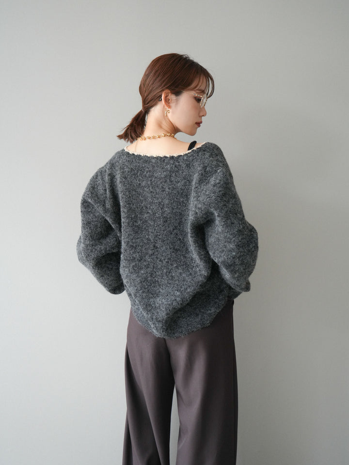 [予約]アンティークフラワージャガードニットカーディガン/charcoal