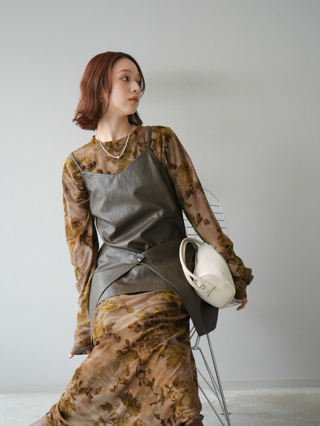 [予約]レイヤードレザーキャミソールチュニック/ブラウン