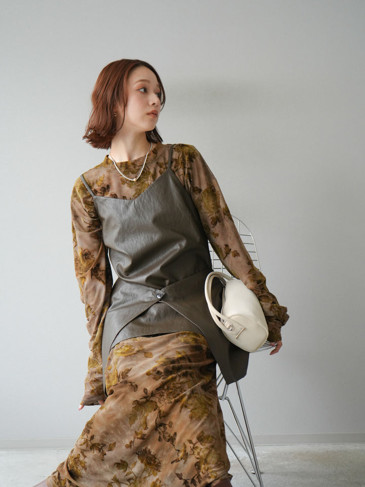 [予約]レイヤードレザーキャミソールチュニック/ブラウン