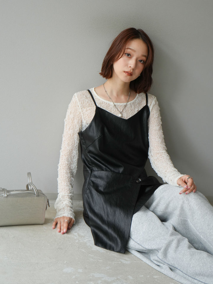 [予約]レイヤードレザーキャミソールチュニック/ブラック