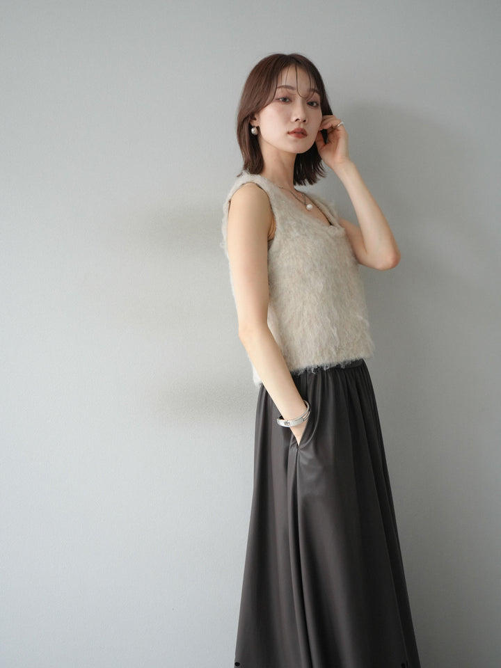 [予約]ミックスシャギーUネックベスト/エクリュ