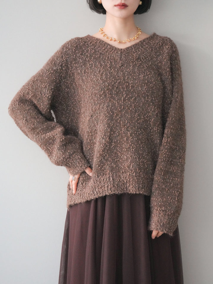 [SET]Vネックスラブニットプルオーバー+選べるアクセセット(2set)