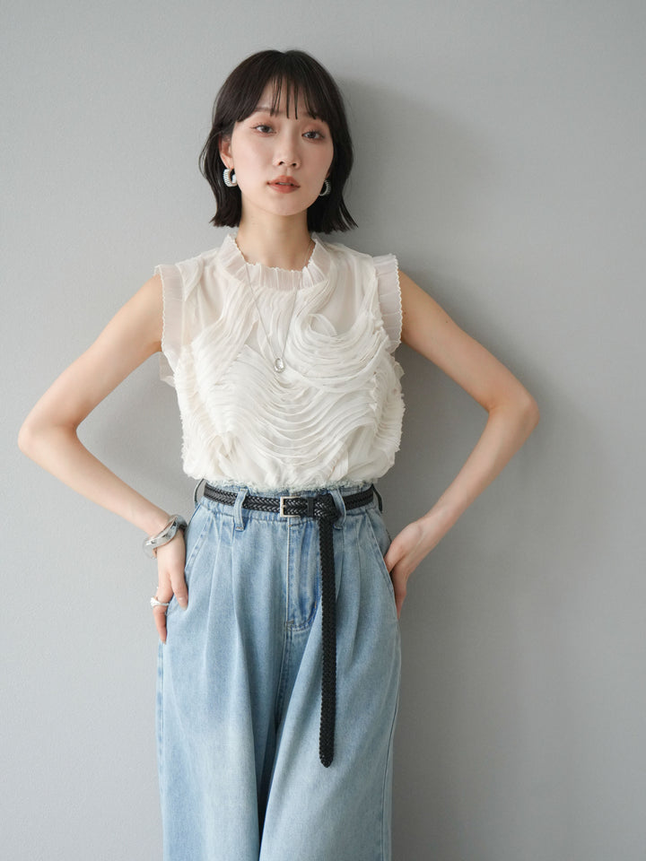 [予約]チュールジャガードノースリブラウス/アイボリー