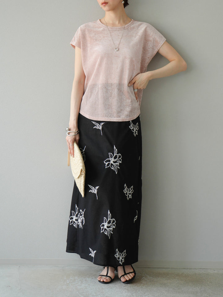 [予約]フラワー刺繍ナロースカート/ブラック