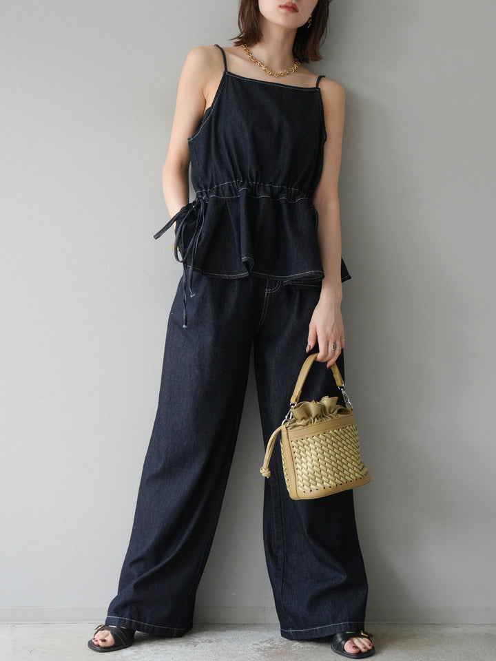 [SET]デニムタックフレアキャミソール＆イージーワイドパンツSET UP(2set)