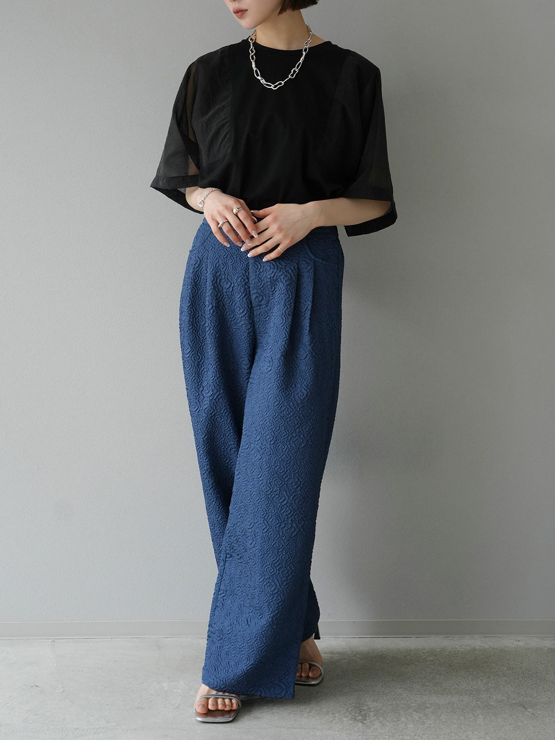 [Pre-order] Puffy jacquard wide pants/blue