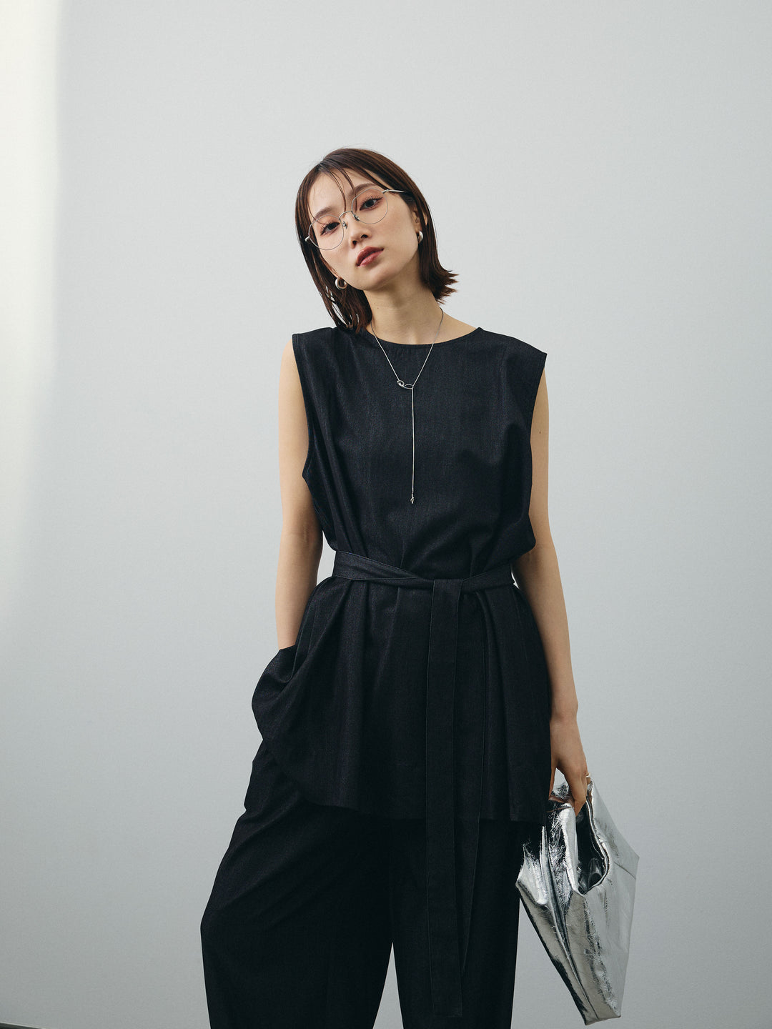 [SET]テンセルデニムノースリーブ＆ワイドパンツSET UP (2set)