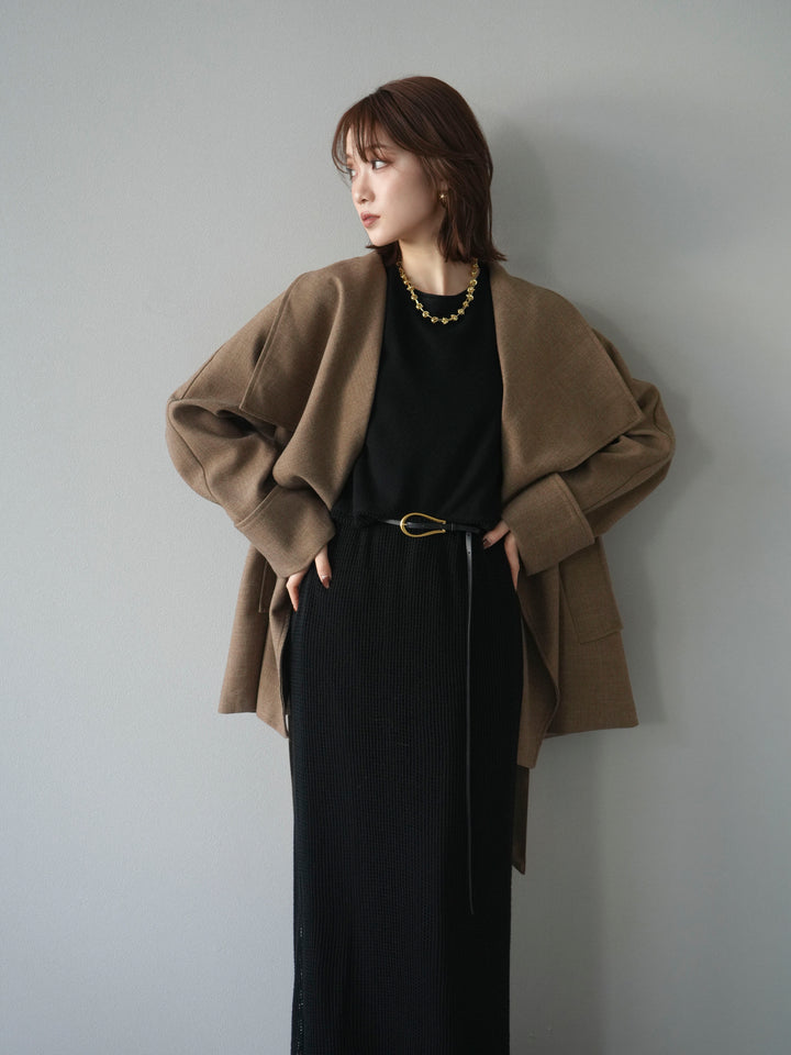 [予約]メッシュ切替ノースリーニットワンピース/black