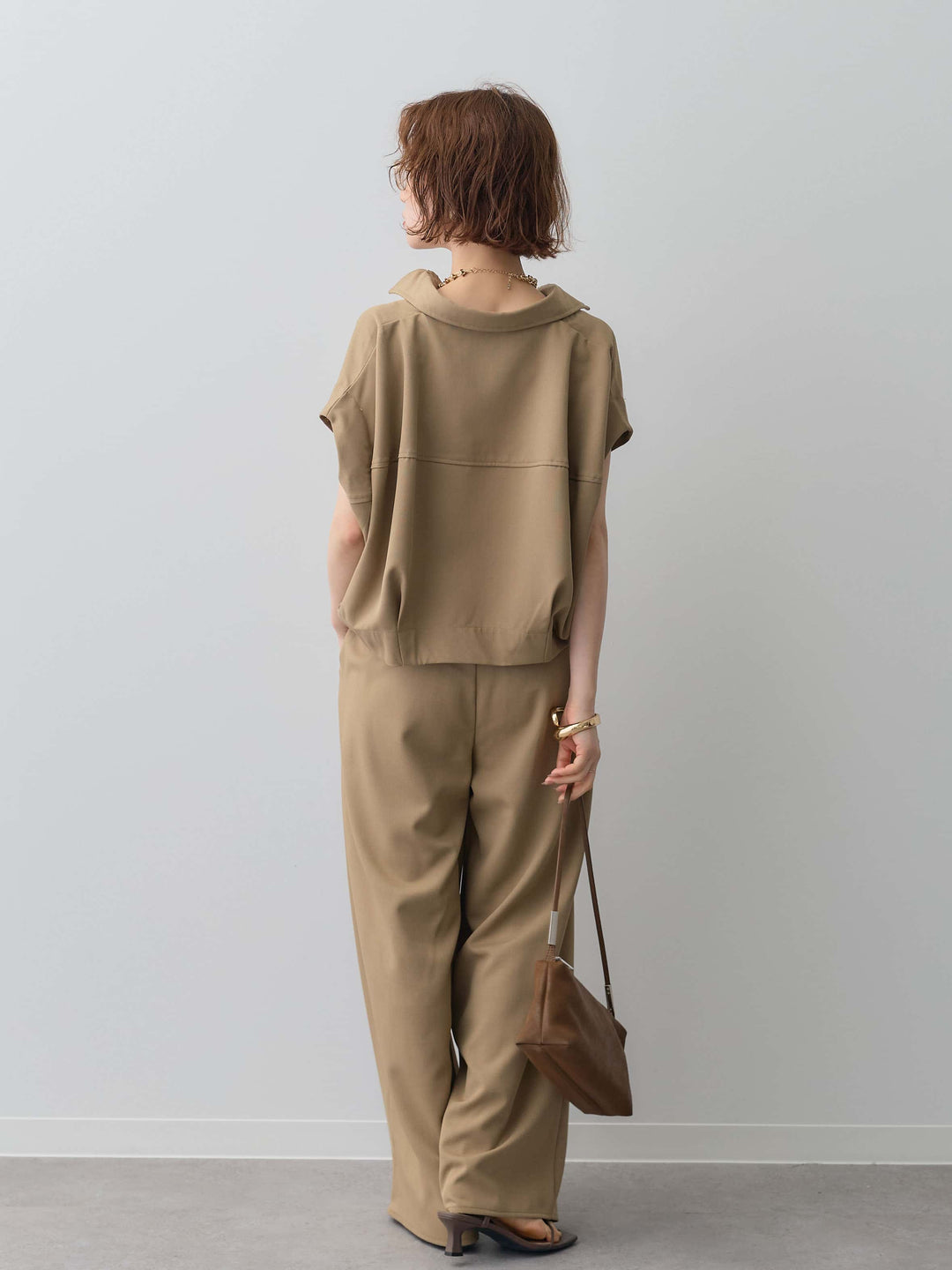 【着回しセット】クレープデシンランタンノースリシャツ+クレープデシンタックワイドパンツ+クレープデシンランタンノースリシャツ+クレープデシンタックワイドパンツ(4set))