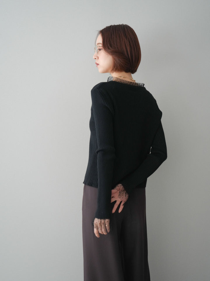 [予約]チュールドッキングパールボタンニットカーディガン/black