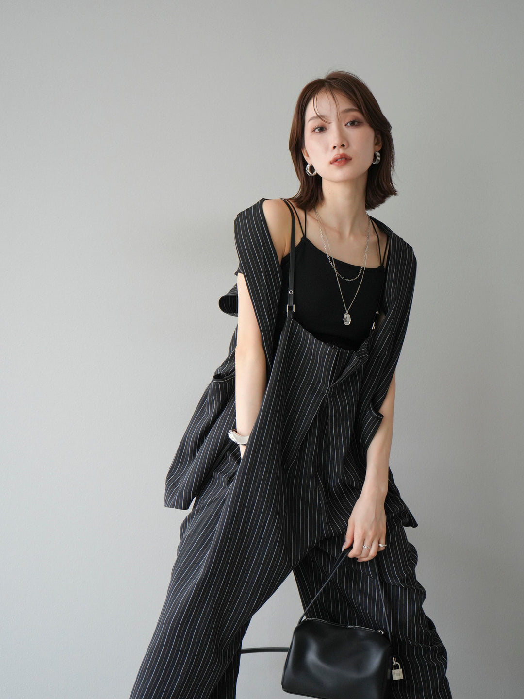 [予約]ヘリンボーンストライプジレ/ブラック