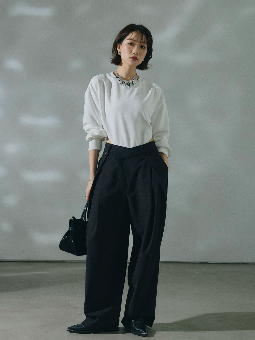 【Allure】[SET]スウェットボディスーツ+アシンメトリーウエストタックパンツ(2set)