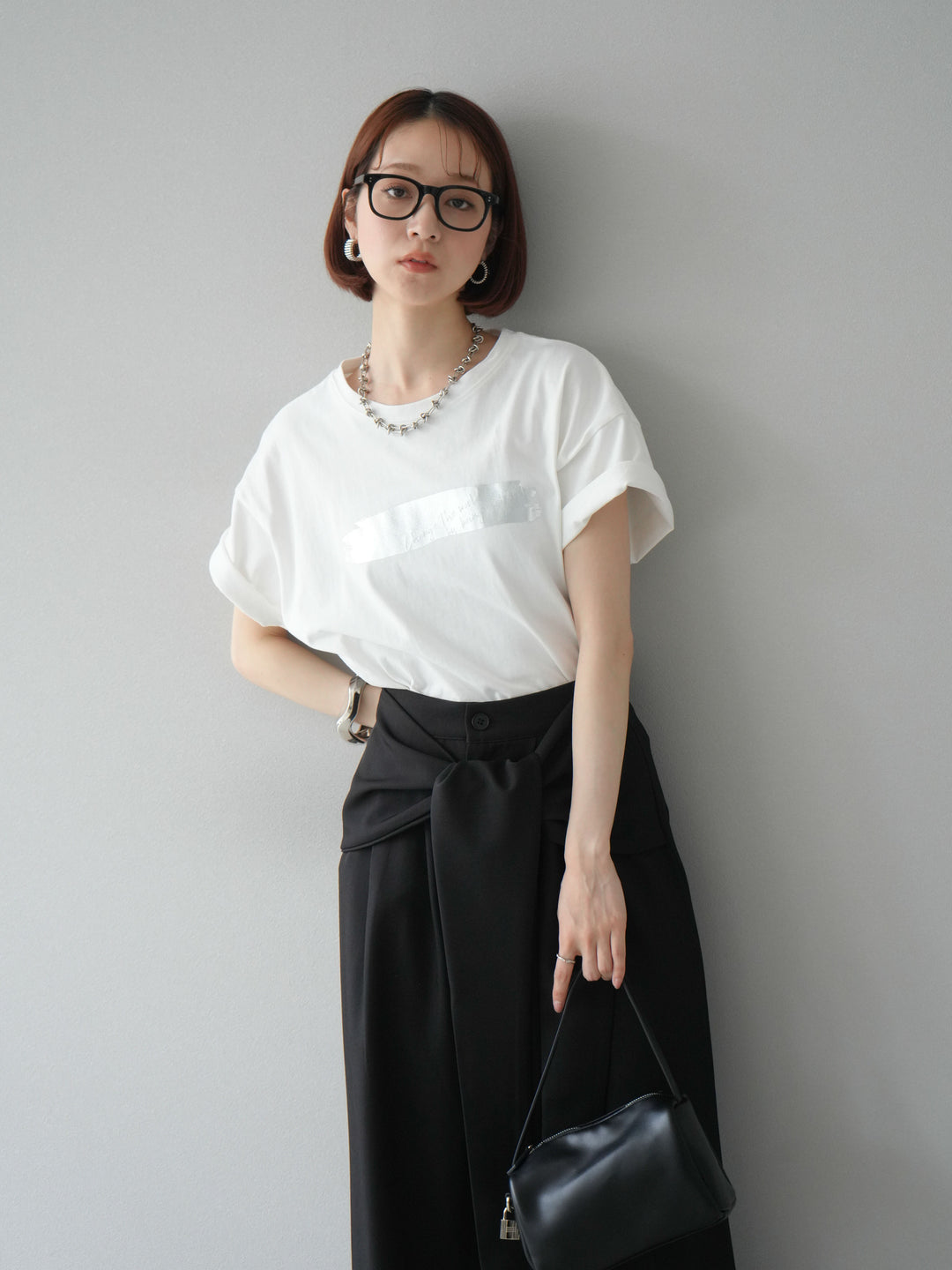 [予約]箔プリントTシャツ/オフシルバー