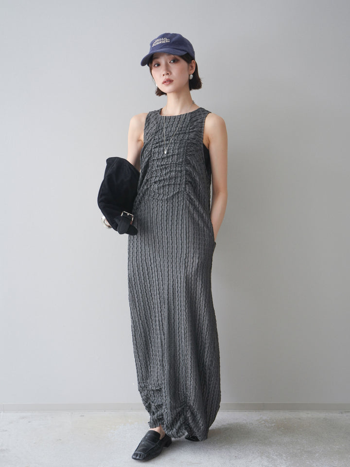 [予約]シャーリングジャガードノースリーブワンピース/gray