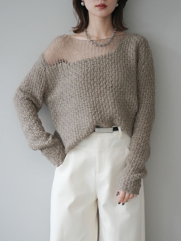 [予約]ダメージデザインニットプルオーバー/greige