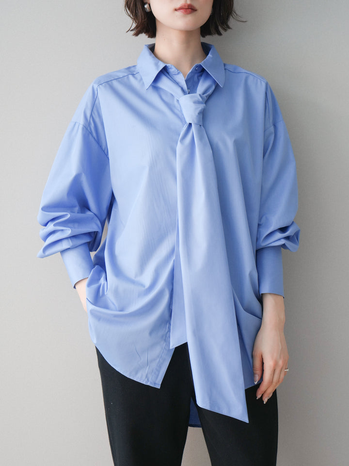 [予約]ボウタイ付オーバーシャツ/blue