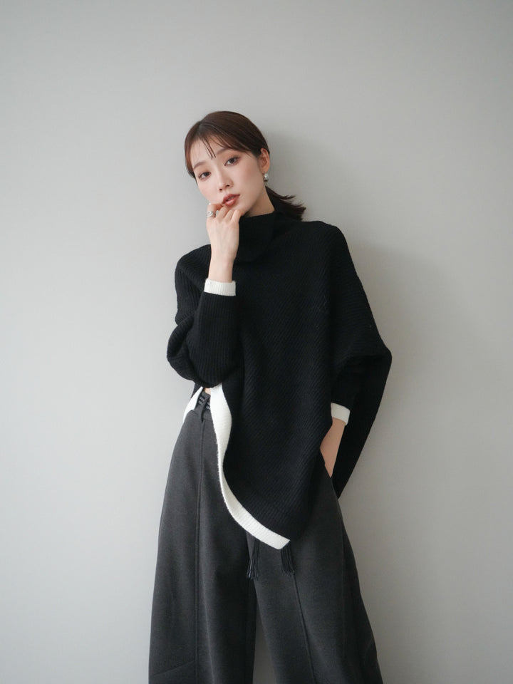 [予約]配色アシンメトリードルマンニットプルオーバー/black