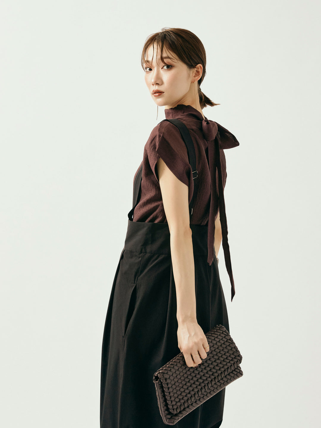 [予約]シャイニーシアーブラウス/ボルドー