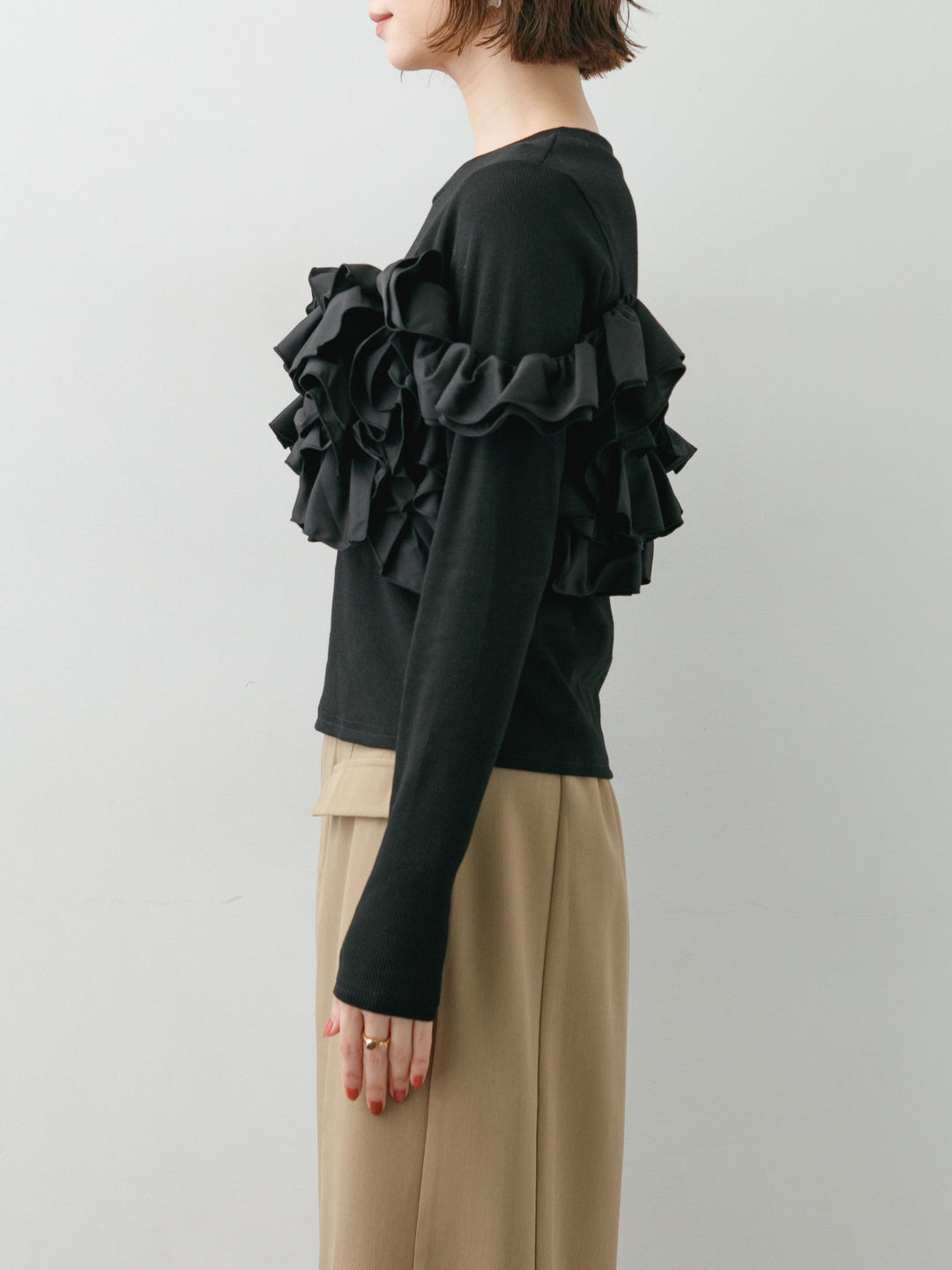 [予約]カットリブマルチWAYトップス/black
