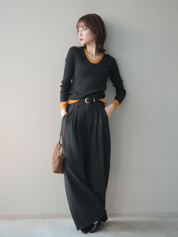 [SET]アニマル柄ベルト付きウールタッチワイドパンツ+アニマル柄ベルト付きウールタッチワイドパンツ(2set)