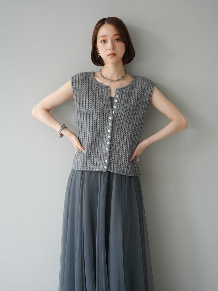 [予約]ランダムボタンニットベスト/チャコール