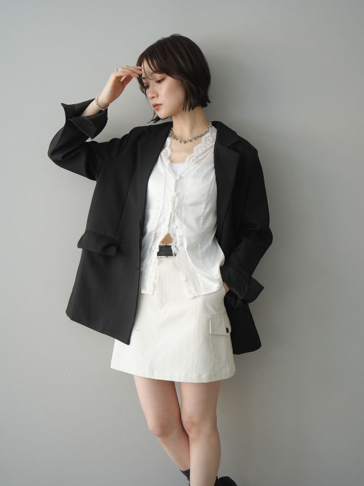 [SET]バックスリットデザインジャケット+ベルト付カーゴミニスカート(2set)