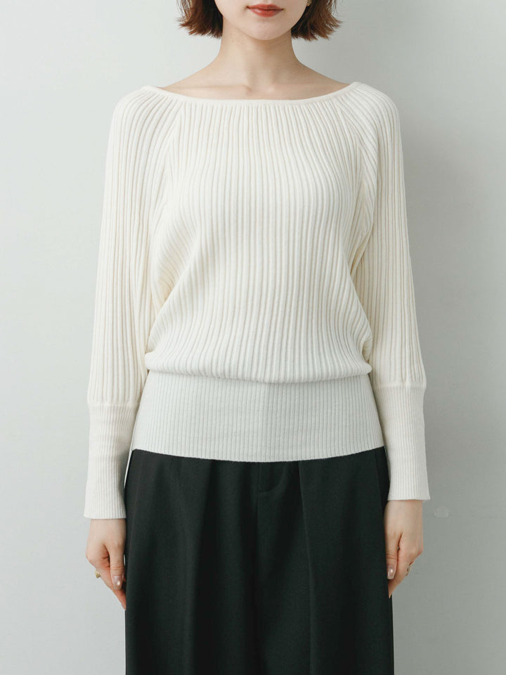 [予約]ワイドネックリブクロップニットトップス/beige