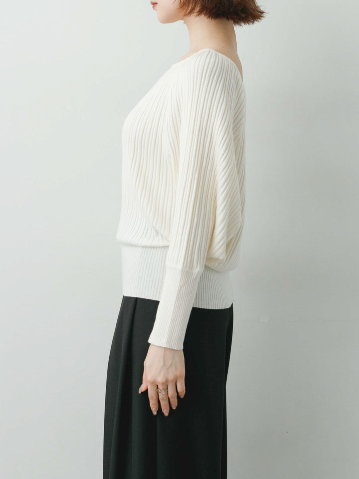 [予約]ワイドネックリブクロップニットトップス/beige