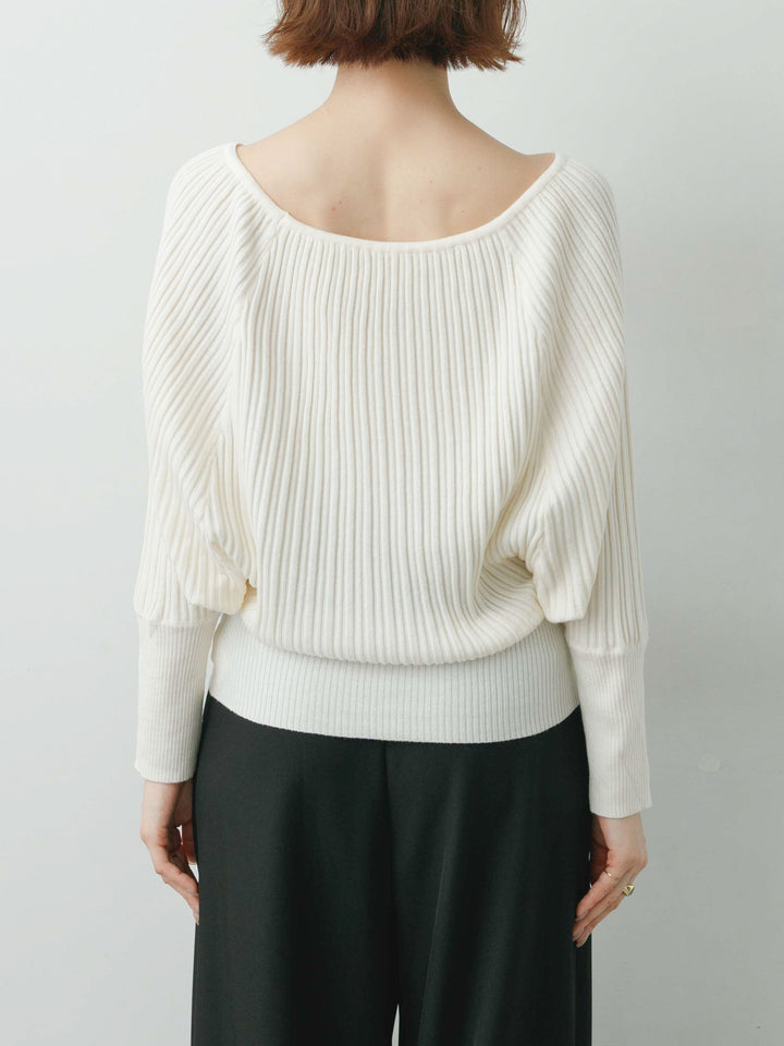 [予約]ワイドネックリブクロップニットトップス/beige