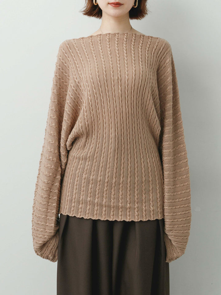 [予約]リブケーブルドルマンニットトップス/beige