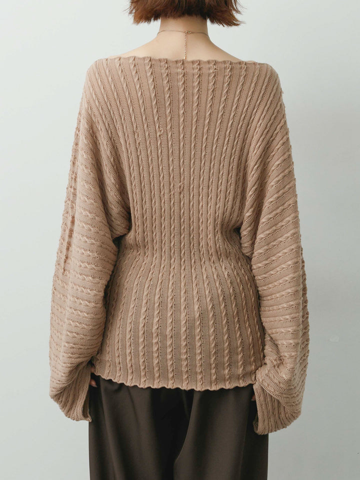 [予約]リブケーブルドルマンニットトップス/beige