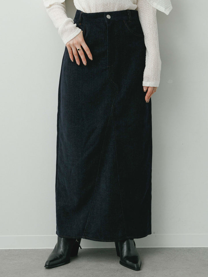 [予約]ベロアデニムIラインスカート/navy