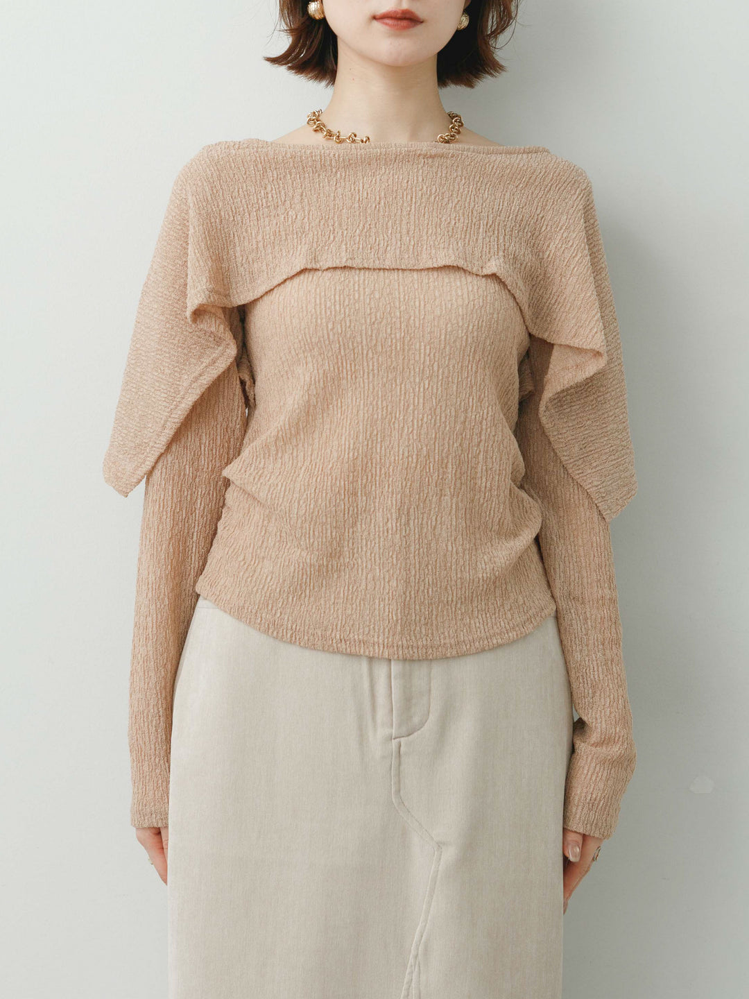 [予約]レースケープデザイントップス/pinkbeige
