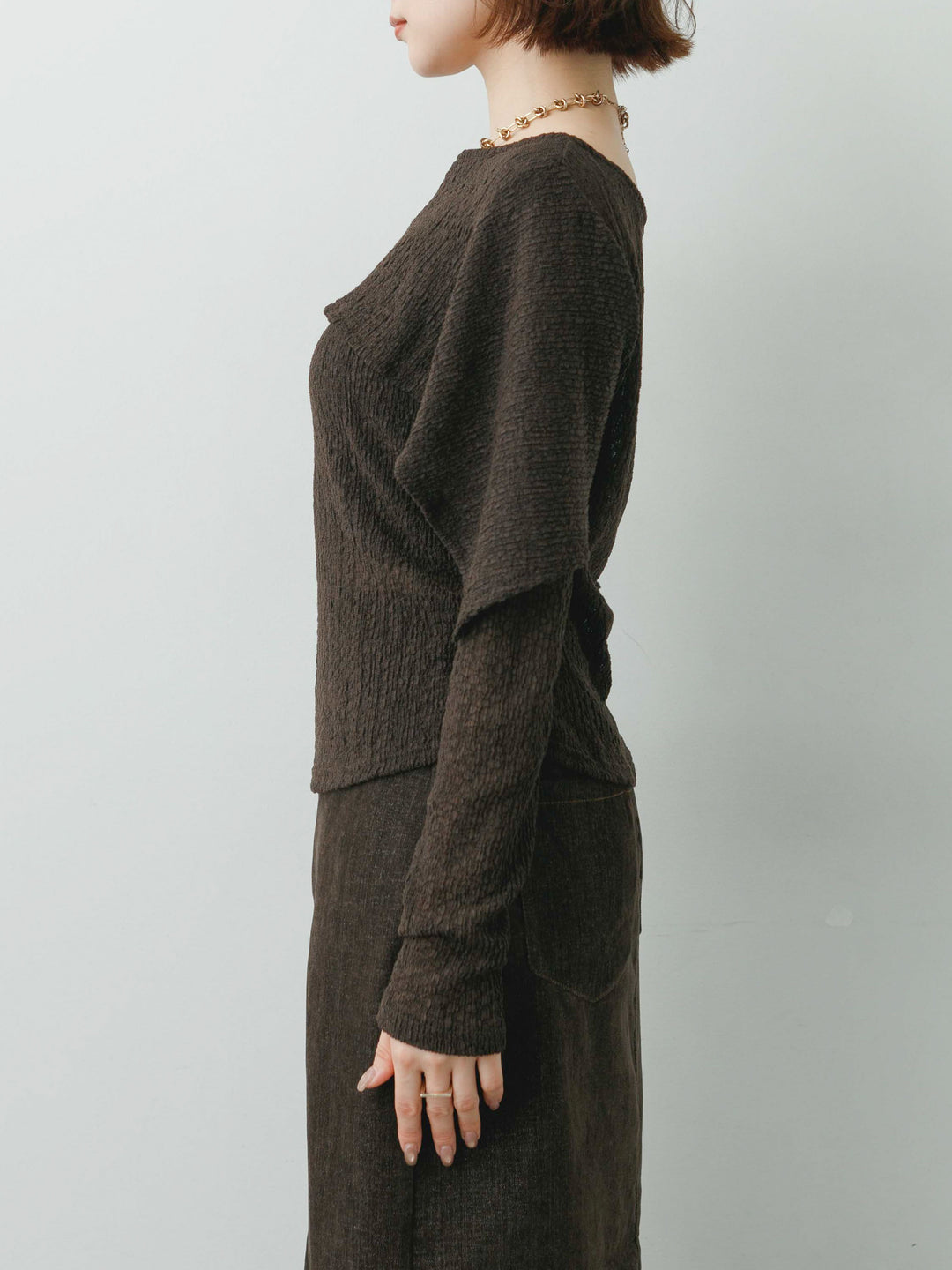 [予約]レースケープデザイントップス/brown