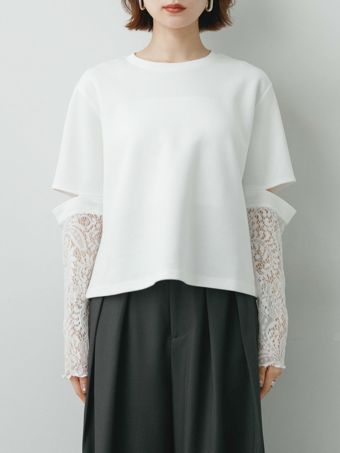 [予約]レーススリーブトップス/white