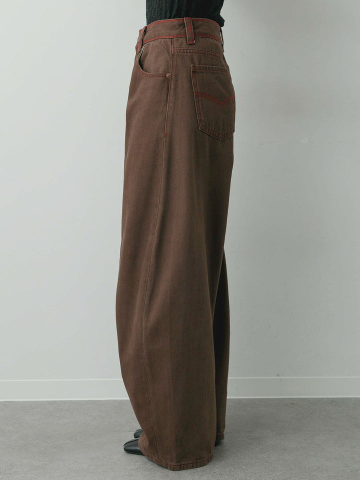 [予約]カラーステッチワイドパンツ/brown