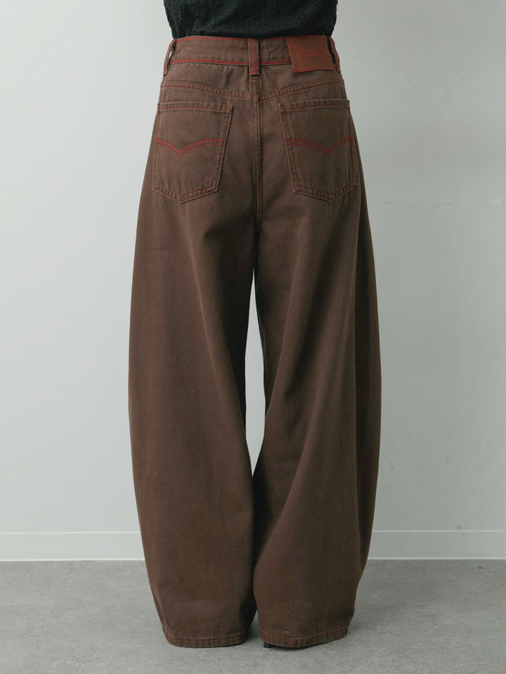 [予約]カラーステッチワイドパンツ/brown