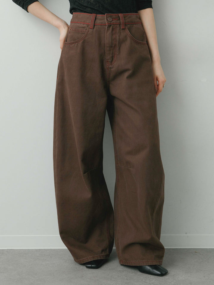 [予約]カラーステッチワイドパンツ/brown