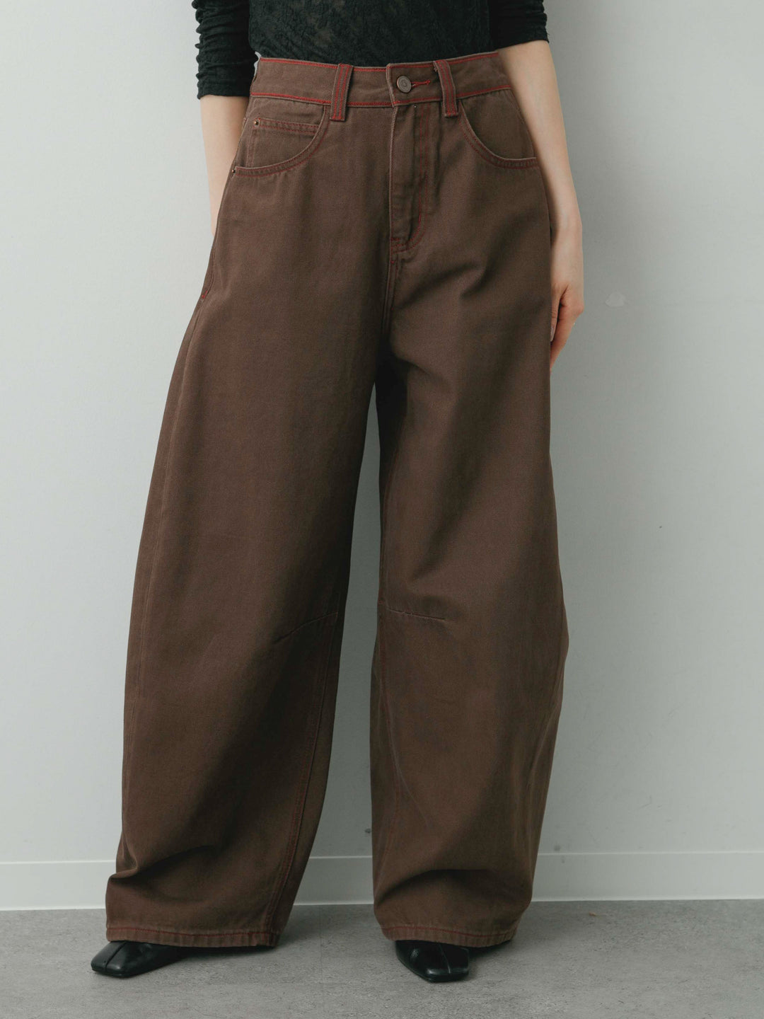 [予約]カラーステッチワイドパンツ/brown