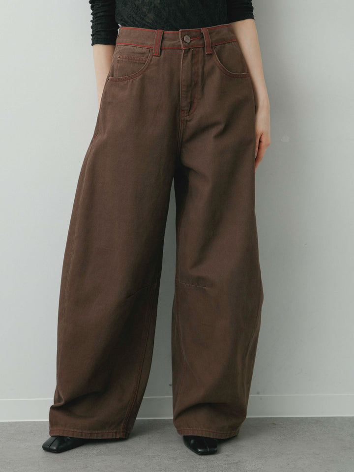 [予約]カラーステッチワイドパンツ/brown