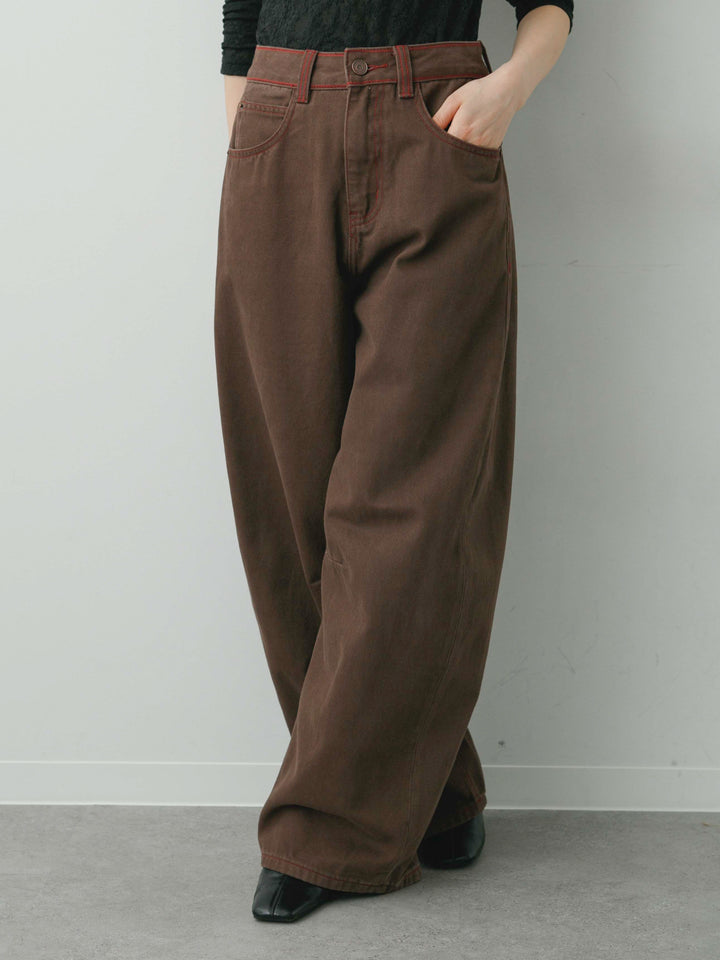 [予約]カラーステッチワイドパンツ/brown
