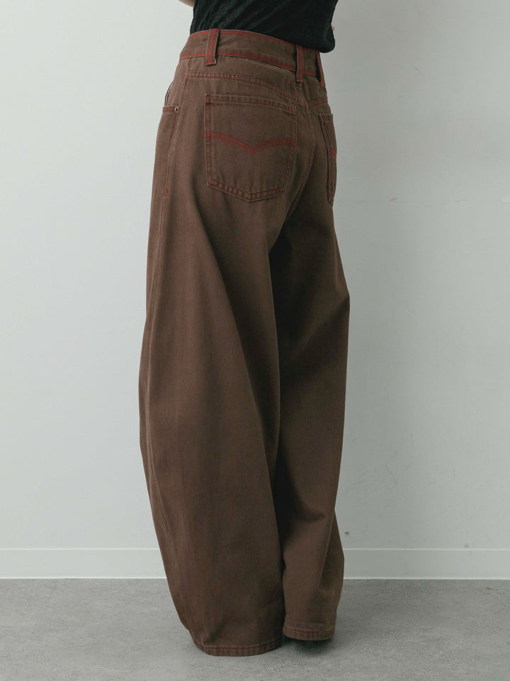 [予約]カラーステッチワイドパンツ/brown