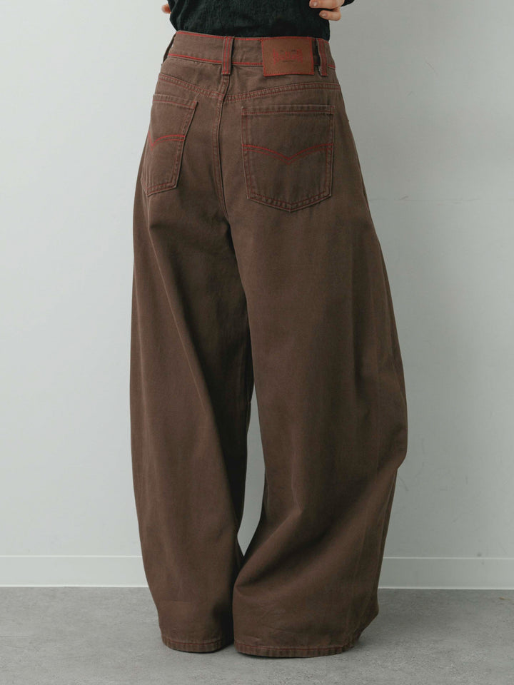 [予約]カラーステッチワイドパンツ/brown